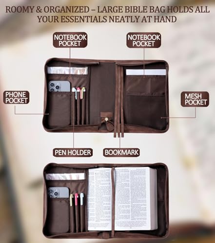 HFLZBRO Vegan Leather Bible Cover Case, Bible Bag with Phone Pocket, Bible Case for Men Women, Christian Gift Box Packaging (Brown) - Image 2