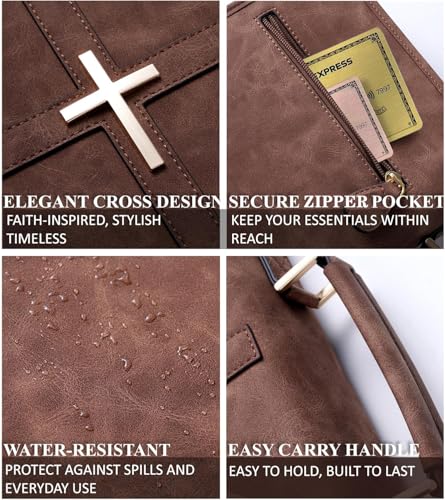 HFLZBRO Vegan Leather Bible Cover Case, Bible Bag with Phone Pocket, Bible Case for Men Women, Christian Gift Box Packaging (Brown) - Image 4