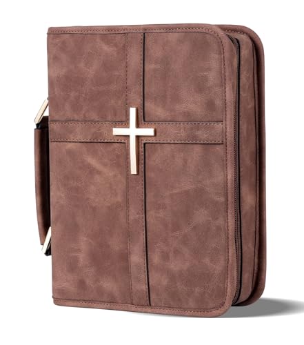 HFLZBRO Vegan Leather Bible Cover Case, Bible Bag with Phone Pocket, Bible Case for Men Women, Christian Gift Box Packaging (Brown) - Image 1