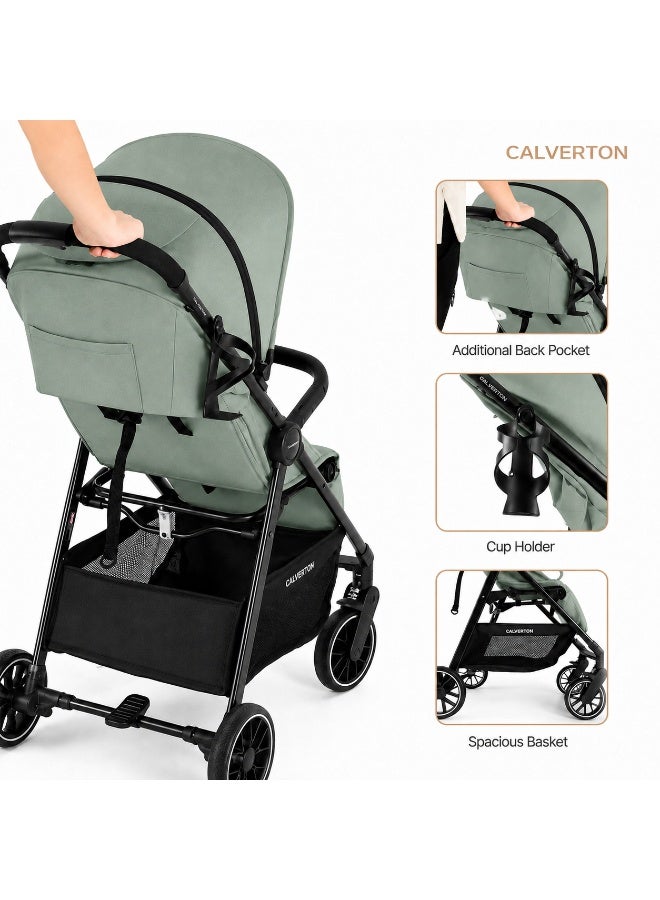 Babydoes Calverton - One-Hand Folding Baby Stroller, 5-Point Harness, Adjustable Backrest & Footrest, 0 to 3 Y (22 kg), Green - Image 4