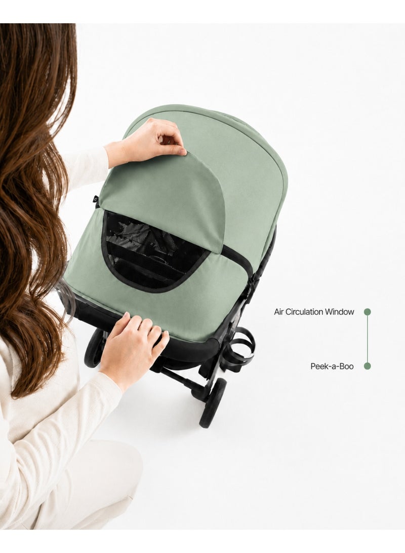 Babydoes Calverton - One-Hand Folding Baby Stroller, 5-Point Harness, Adjustable Backrest & Footrest, 0 to 3 Y (22 kg), Green - Image 5