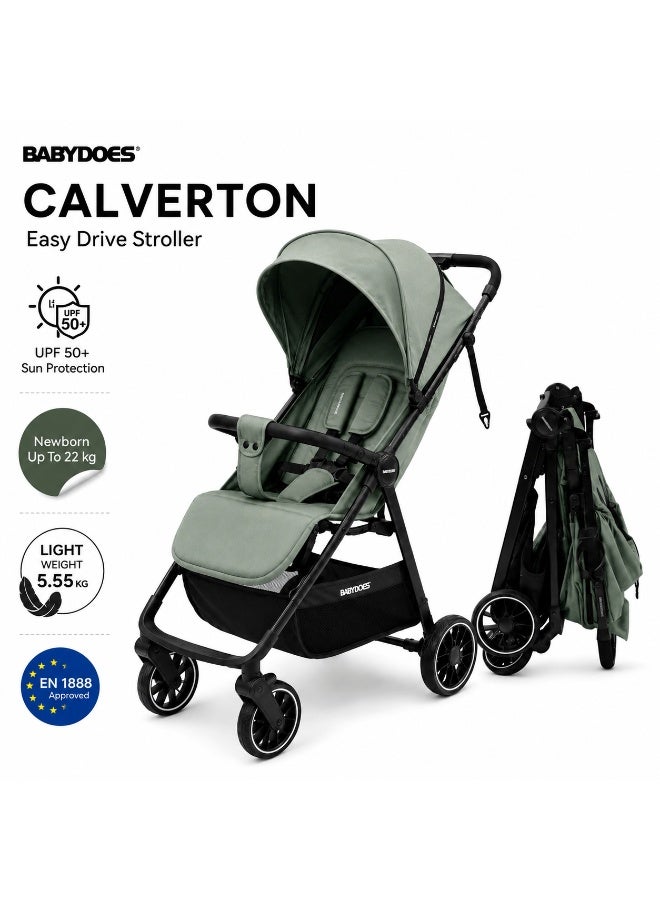 Babydoes Calverton - One-Hand Folding Baby Stroller, 5-Point Harness, Adjustable Backrest & Footrest, 0 to 3 Y (22 kg), Green - Image 1