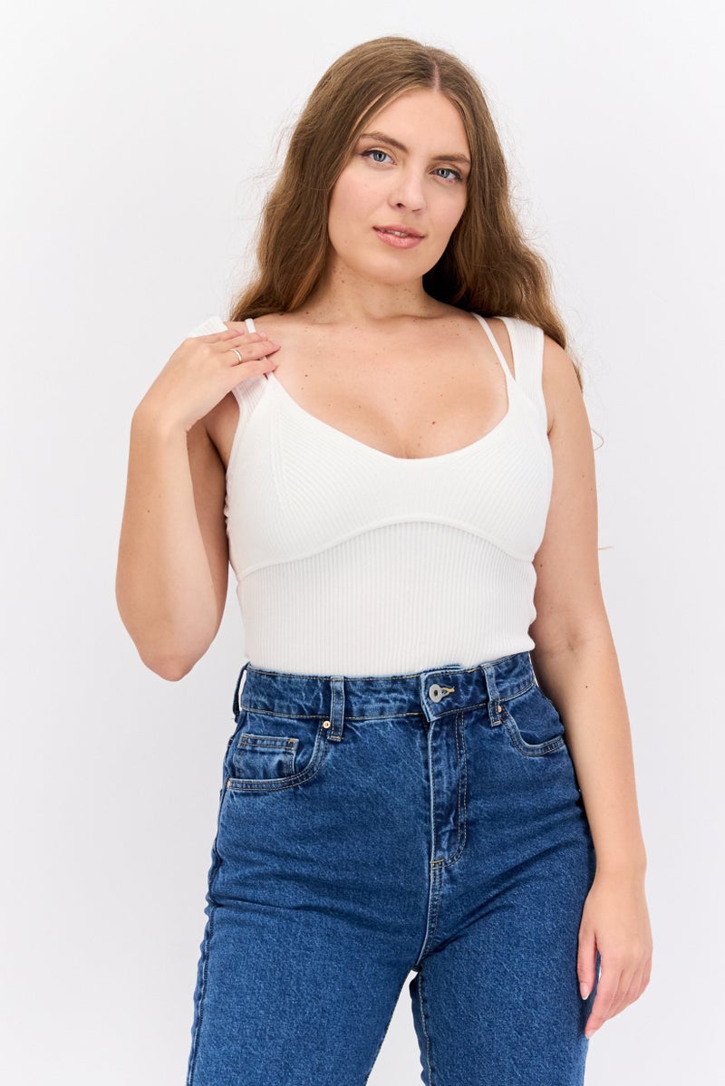 Missguided Women Textured Sleeveless Bodysuit, White - Image 1