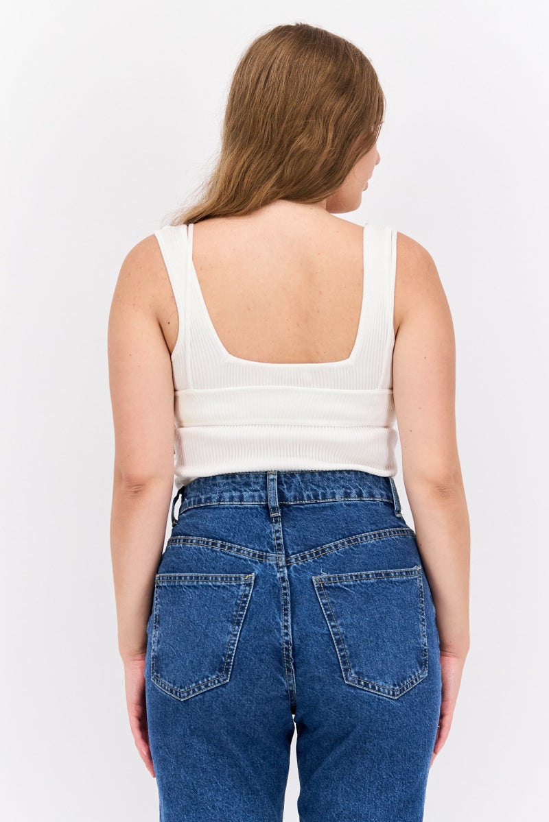 Missguided Women Textured Sleeveless Bodysuit, White - Image 3