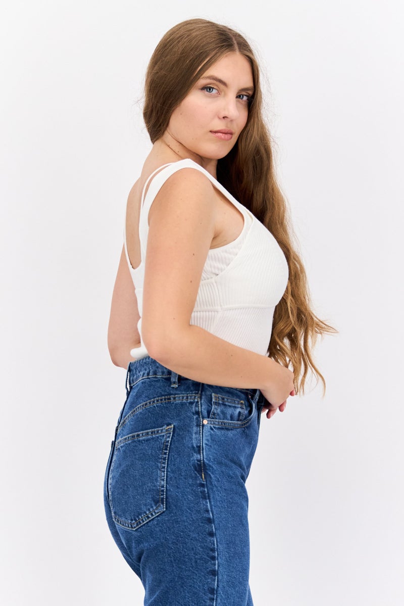 Missguided Women Textured Sleeveless Bodysuit, White - Image 2