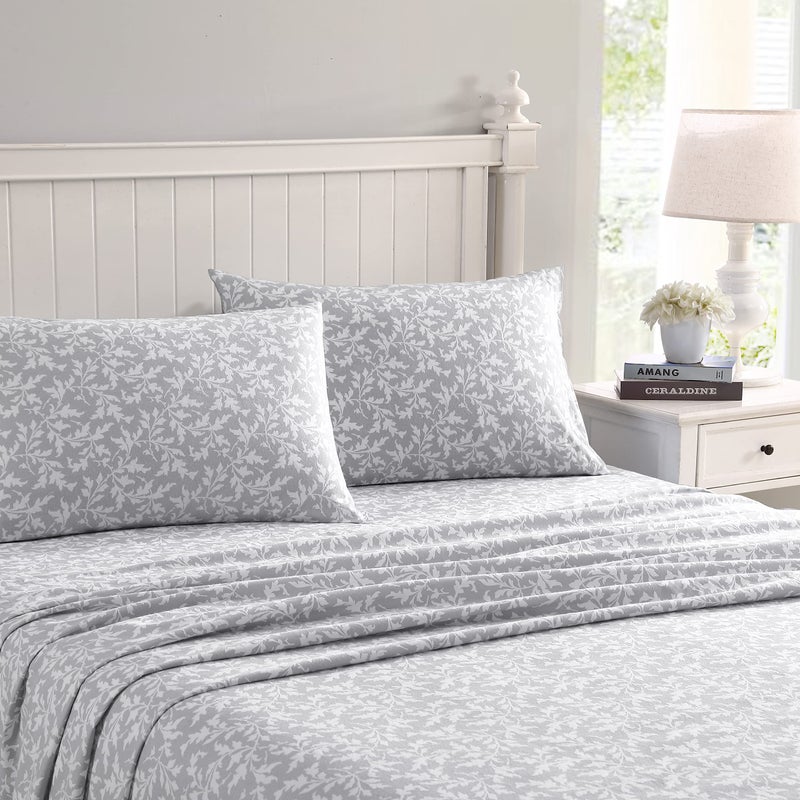 Laura Ashley - Flannel Sheets Twin Size, Anti-Pilling & Wrinkle Resistant Cotton, Touchably Soft for All-Season Comfort - Bed Sheets with Matching Pillowcase & Fitted Sheet (Crestwood Pastel Grey) - Image 1