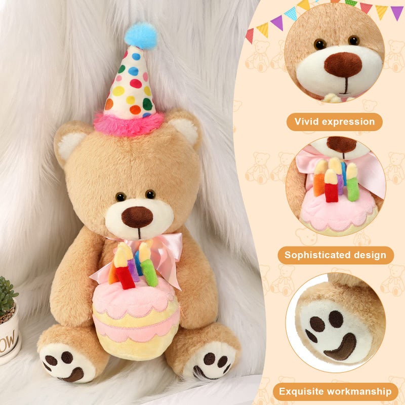 Kasyat 20 Inch Bear Plush with Birthday Cake Adorable Birthday Stuffed Animals Bear Plush Toy Fluffy Brown Plushie for Kids Girls Boys Party Decorations Gift - Image 5
