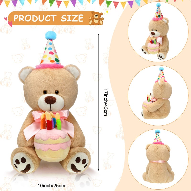 Kasyat 20 Inch Bear Plush with Birthday Cake Adorable Birthday Stuffed Animals Bear Plush Toy Fluffy Brown Plushie for Kids Girls Boys Party Decorations Gift - Image 2