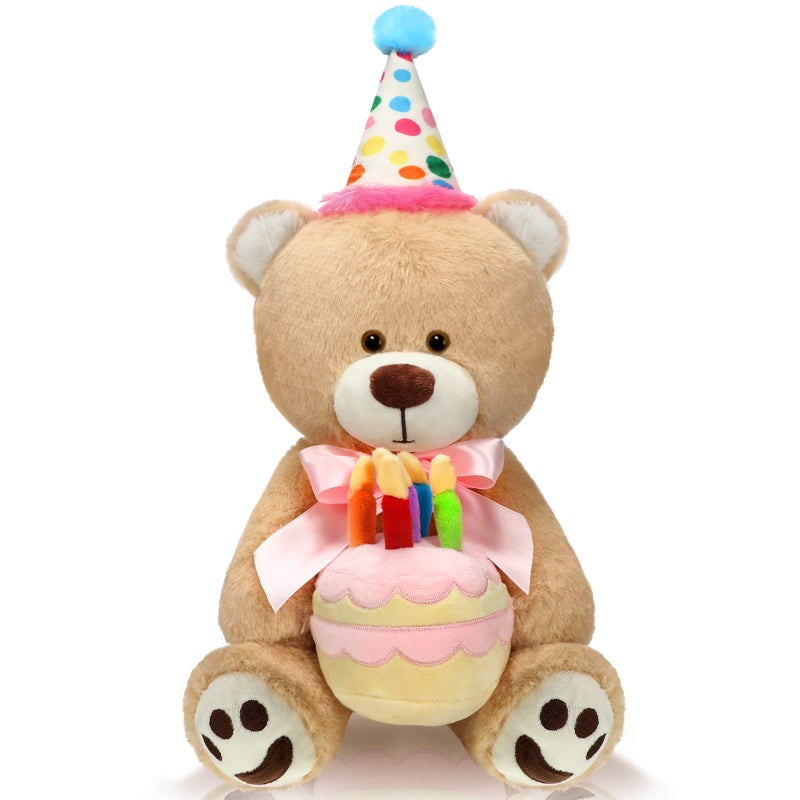 Kasyat 20 Inch Bear Plush with Birthday Cake Adorable Birthday Stuffed Animals Bear Plush Toy Fluffy Brown Plushie for Kids Girls Boys Party Decorations Gift - Image 1