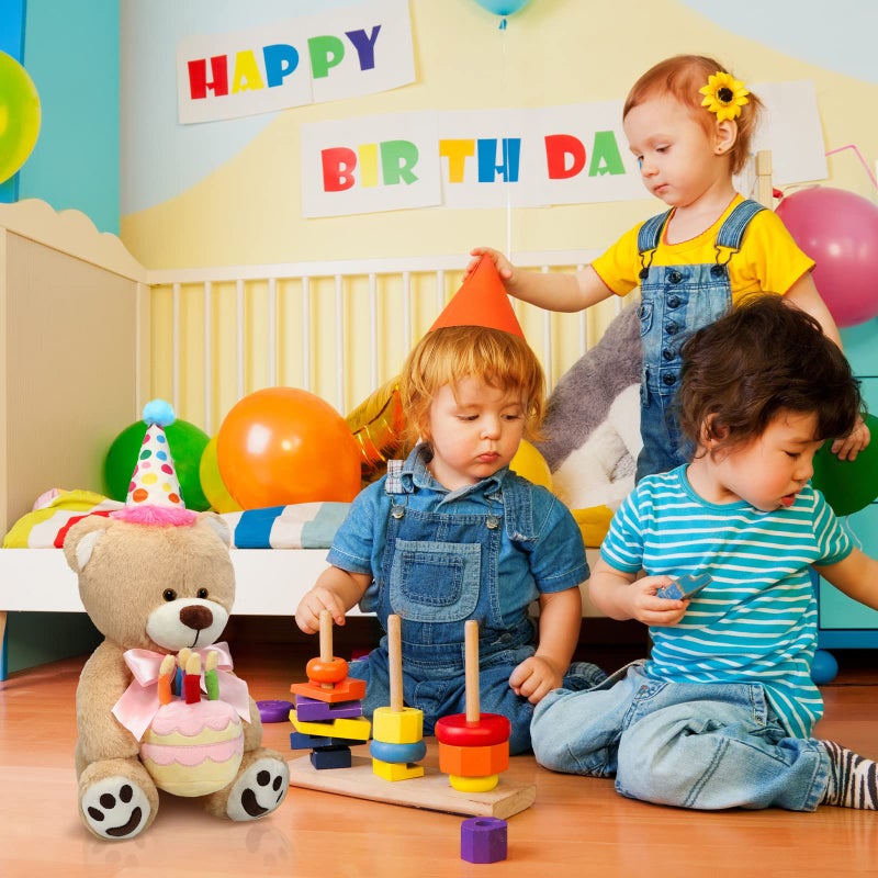 Kasyat 20 Inch Bear Plush with Birthday Cake Adorable Birthday Stuffed Animals Bear Plush Toy Fluffy Brown Plushie for Kids Girls Boys Party Decorations Gift - Image 3
