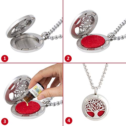 mEssentials Wild Essentials Tree of Life Essential Oil Diffuser Necklace Gift Set - Includes Aromatherapy Pendant, 24" Stainless Steel Chain, Refill Pads and 10 ml Bottle of Inner Calm 100% Essential Oil - Image 5