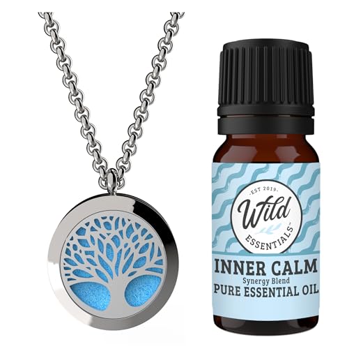 mEssentials Wild Essentials Tree of Life Essential Oil Diffuser Necklace Gift Set - Includes Aromatherapy Pendant, 24" Stainless Steel Chain, Refill Pads and 10 ml Bottle of Inner Calm 100% Essential Oil - Image 1
