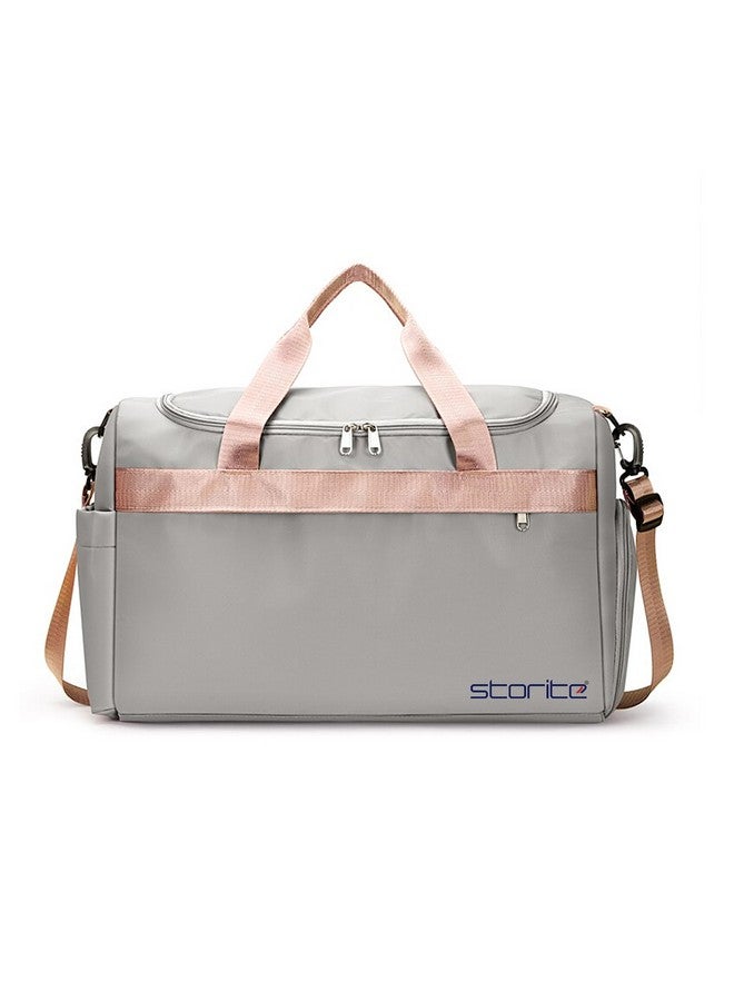 Storite Nylon 44 Cm Imported Travel Duffle Bag for Women Sports Gym Shoulder Bag with Shoe Compartment Weekender Overnight Travel Luggage Bag (Grey - 44x28x20 Cm) - Image 1