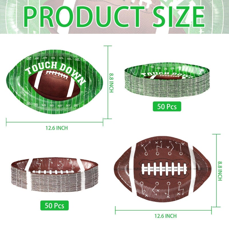 Grencian 100Pcs Football Party Plates 12.6" x 8.8" Heavy Duty Disposable Football Paper Plates for Gameday Sport Theme Tailgate Party Decorations - Image 2