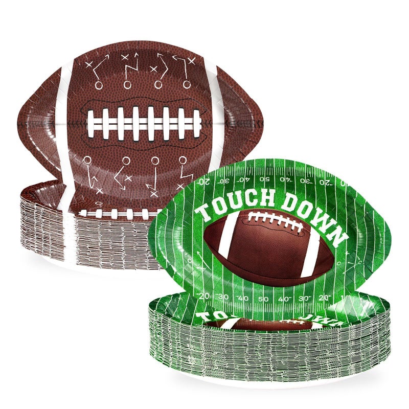 Grencian 100Pcs Football Party Plates 12.6" x 8.8" Heavy Duty Disposable Football Paper Plates for Gameday Sport Theme Tailgate Party Decorations - Image 1