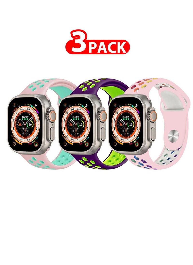 CATANES - 3 Pack For Apple Watch 49mm 45mm 44mm 42mm Silicone Sport Band Nike Strap Compatible With iWatch Series Ultra/8/7/SE/6/5/4/3/2/1 - Image 1