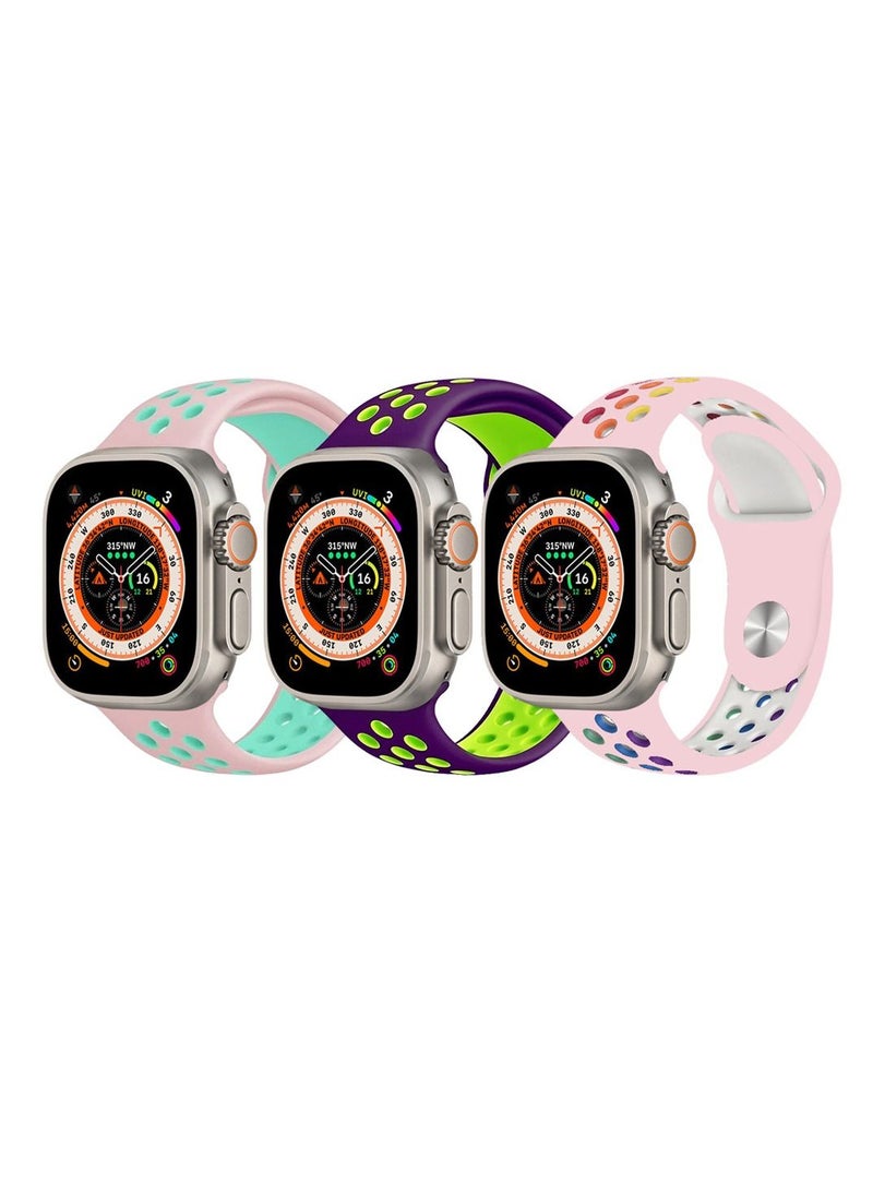 CATANES - 3 Pack For Apple Watch 49mm 45mm 44mm 42mm Silicone Sport Band Nike Strap Compatible With iWatch Series Ultra/8/7/SE/6/5/4/3/2/1 - Image 1
