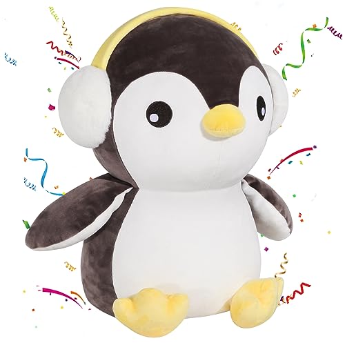MMguai 16 Cute Penguin Stuffed Animals Large Brown Penguin Plush Cushions Pillow Toys Room Decor Soft Penguins Big Plushies Gift for Kids Girl Boy Birthday Christmas - Image 1
