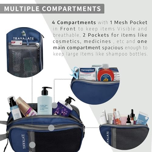 TRAVALATE Lightweight, Water-Resistant Toiletry Organizer Dopp Kit for Men and Women |Unisex Multipurpose Spacious Travel Accessories, Makeup Kit Bag -Blue - Image 4