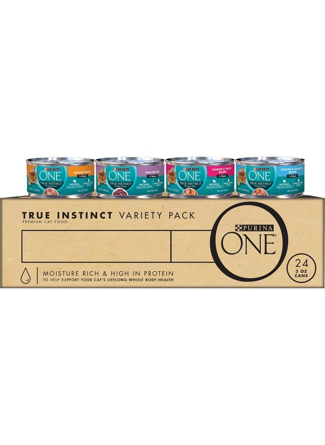 Purina ONE - Natural, High Protein Wet Cat Food Variety Pack, True Instinct Chicken, Tuna, Salmon And Trout Recipes  (Pack Of 24) 3 Oz. Cans - Image 1