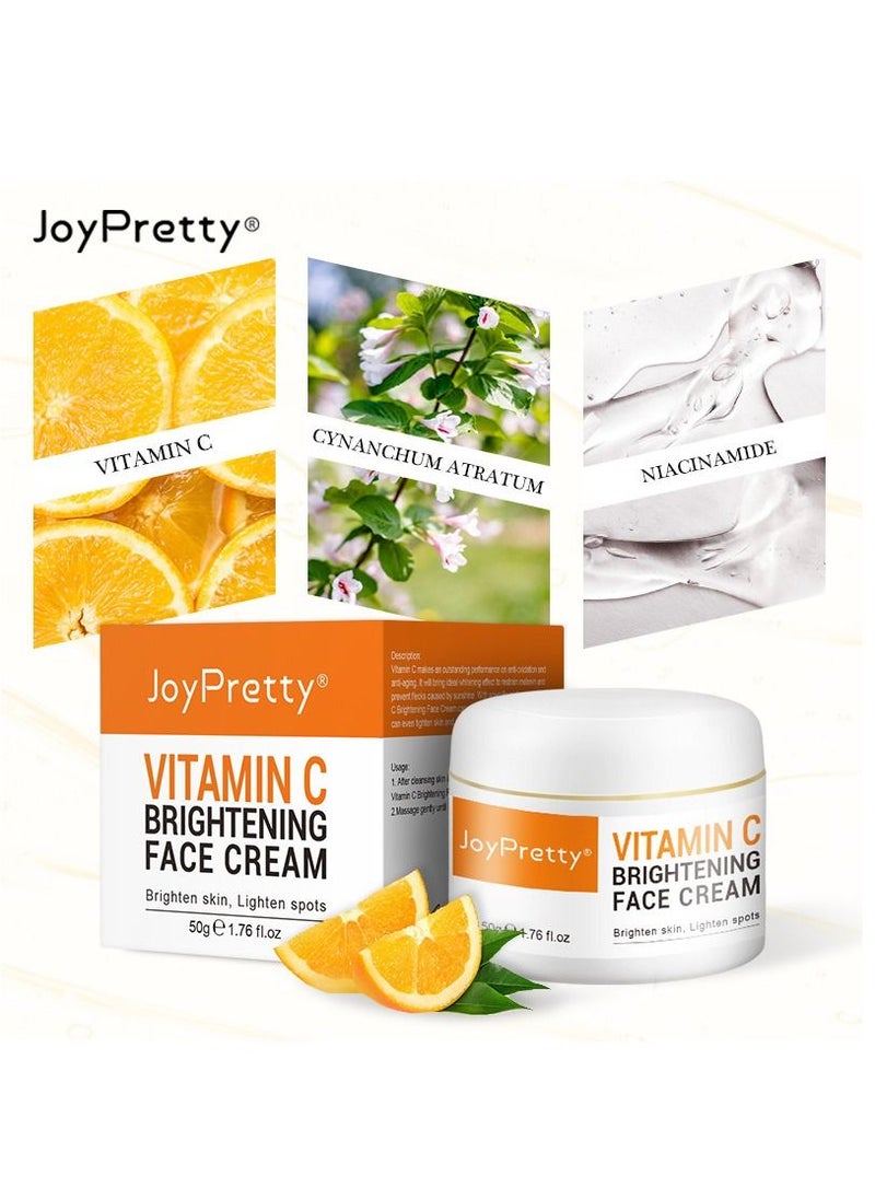 JoyPretty - Vitamin C Cream Brightening Anti Aging Moisturizer for Face with Ascorbic Acid Reduce Appearance of Wrinkles Fine Lines Dark Spots & Acne 50g - Image 1