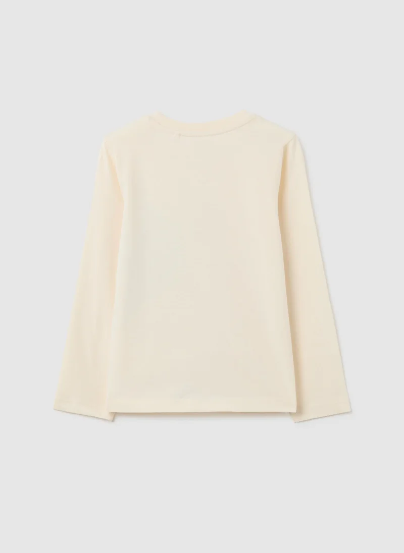 Ovs BEIGE GIRLS' T-SHIRT IN PURE COTTON, REGULAR FIT