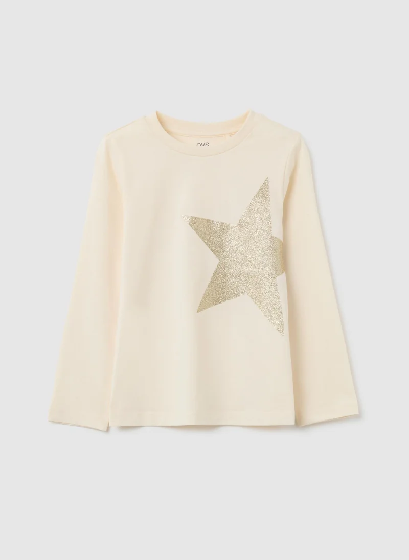 Ovs BEIGE GIRLS' T-SHIRT IN PURE COTTON, REGULAR FIT