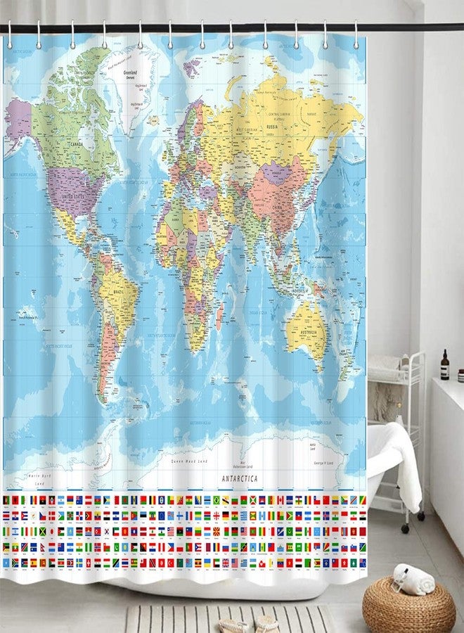 iTapnoom World Map Shower Curtain, Map of The World with National Educational Fabric Shower Curtains Set for Bathroom Boys Girls Kids Map Bath Decor with Hooks 72 X 72 Inch - Image 2