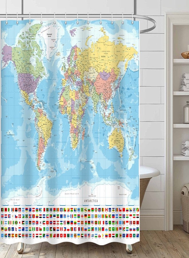 iTapnoom World Map Shower Curtain, Map of The World with National Educational Fabric Shower Curtains Set for Bathroom Boys Girls Kids Map Bath Decor with Hooks 72 X 72 Inch - Image 4