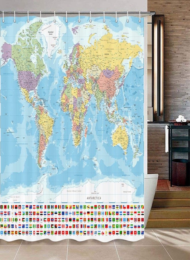iTapnoom World Map Shower Curtain, Map of The World with National Educational Fabric Shower Curtains Set for Bathroom Boys Girls Kids Map Bath Decor with Hooks 72 X 72 Inch - Image 3