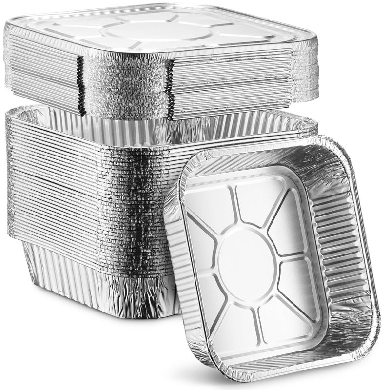 MontoPack 8 Disposable Aluminum Foil Square Baking Pans 8 x 8 Cake Pan Tin for Broiling Toaster Oven Meal Prep Roasting Take Out 20 Pack 8 X 8 With Lids