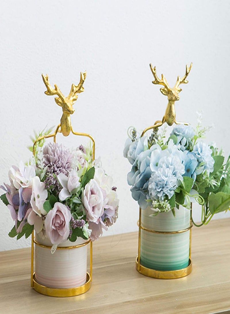GGOOT Flower Pots, Seeds Pots, Flowerpot Sturdy Decorative Ceramic Deer Head Iron Frame Plant Pot for Garden White Large - Image 4