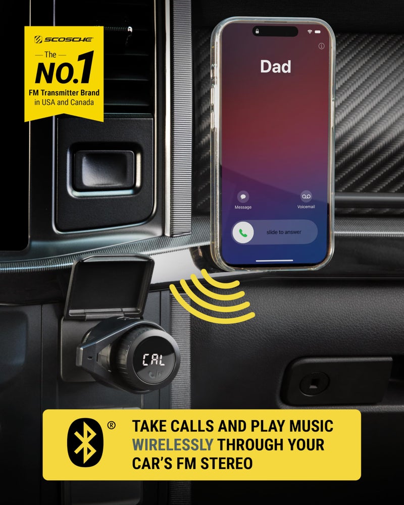 Scosche جهاز إرسال بلوتوث FM للسيارة Scosche BTFM9، منفذي شحن USB-C و USB-A مزدوجين بقوة 12 واط، شاحن سيارة سريع من نوع C، محول راديو بلوتوث لاسلكي، مجموعة مكالمات بدون استخدام اليدين لسيري ومساعد جوجل - Image 2