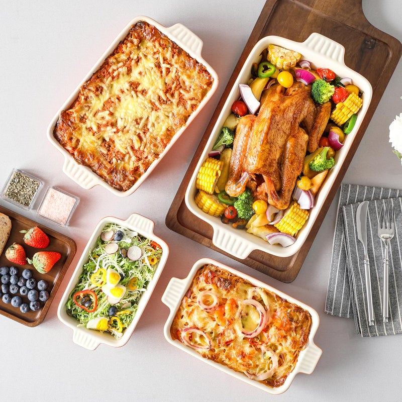 MALACASA مجموعة MALACASA من 4 صواني خبز خزفية للفرن طبق كسرولة خزفي مستطيل صواني لازانيا لطهي الكعك مطبخ برتقالي 94111122147 سلسلة BAKEBAKE - Image 5