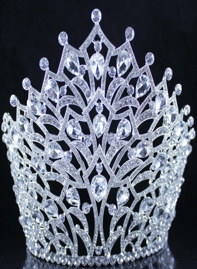Janefashions 5.75" Tall Large Tiara Crown With Hair Combs, Clear White Austrian Rhinestone Crystal Metal Tiara Pageant Show Parade Wedding Bridal Birthday Queen Silver T2306 - Image 5