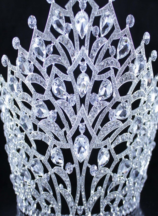 Janefashions 5.75" Tall Large Tiara Crown With Hair Combs, Clear White Austrian Rhinestone Crystal Metal Tiara Pageant Show Parade Wedding Bridal Birthday Queen Silver T2306 - Image 3