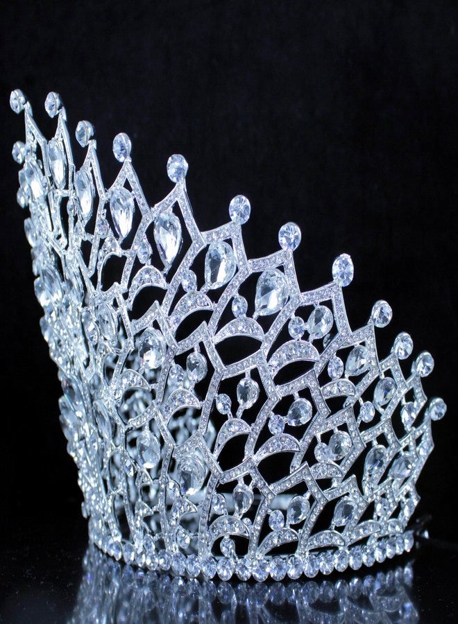 Janefashions 5.75" Tall Large Tiara Crown With Hair Combs, Clear White Austrian Rhinestone Crystal Metal Tiara Pageant Show Parade Wedding Bridal Birthday Queen Silver T2306 - Image 4