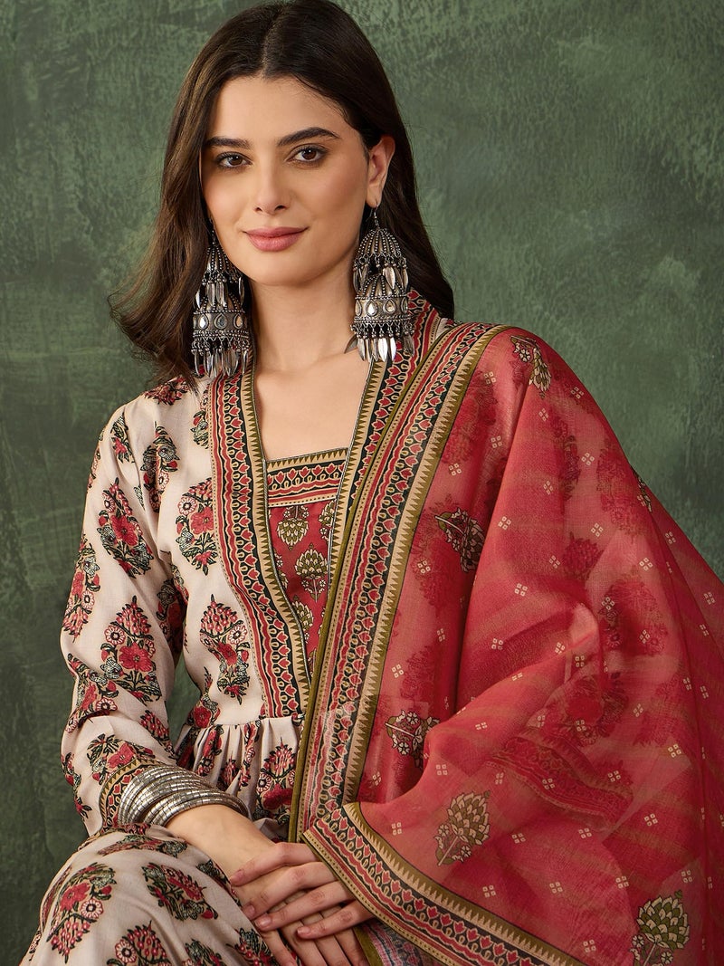 Naixa Women's Rayon Printed Flared Kurta with Pant and Dupatta Sets (NX-736-Chiku-XL) - Image 5