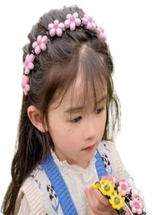 SIMAR ART 1 PCS Pink Flower Headband for Girls, princess style hairpin Beaded Hair Headbands Fashion Double Bangs Hairstyle Layer Twist Plait Braided Headband Elegant Flower Clips Chic Pearl for Women Girl - Image 1