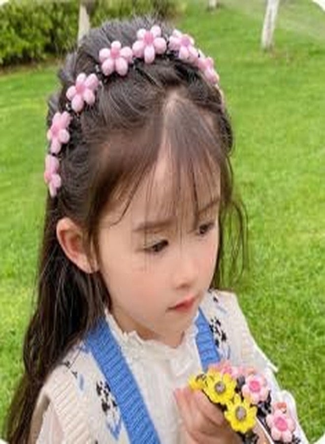 SIMAR ART 1 PCS Pink Flower Headband for Girls, princess style hairpin Beaded Hair Headbands Fashion Double Bangs Hairstyle Layer Twist Plait Braided Headband Elegant Flower Clips Chic Pearl for Women Girl - Image 3