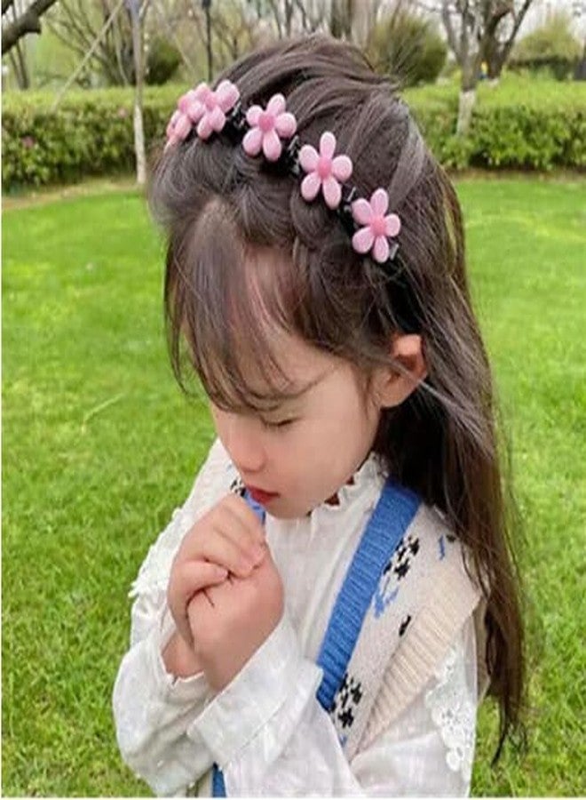 SIMAR ART 1 PCS Pink Flower Headband for Girls, princess style hairpin Beaded Hair Headbands Fashion Double Bangs Hairstyle Layer Twist Plait Braided Headband Elegant Flower Clips Chic Pearl for Women Girl - Image 2