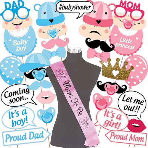 Wobbox Baby Shower Decoration Items| Baby Shower Photo Booth Props for Photoshoot, Mom to Be Satin Sash Daddy to Be Decoration, Godh Bharai Decoration Kit-(FP431) - Image 1