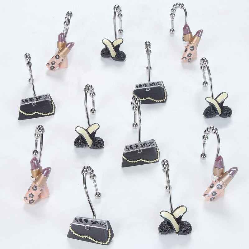 BESTRIPES Shower Curtain Hooks Rings, Set of 12 Stainless Steel Decorative Shower Curtain Hooks for Bathroom Shower Rods Curtains (High-Heels, Handbag, Lipstick) - Image 2