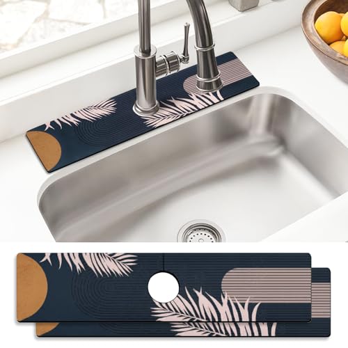 aquoechd Sink Faucet Absorbing Mat, 2 Pack Drying Mat Around Faucet Sink Splash Guard Behind Faucet Sinkmat For Kitchen Bathroom Island Rv 24 * 5.5 Inch (60 * 14 cm) - Image 1
