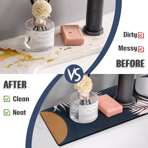 aquoechd Sink Faucet Absorbing Mat, 2 Pack Drying Mat Around Faucet Sink Splash Guard Behind Faucet Sinkmat For Kitchen Bathroom Island Rv 24 * 5.5 Inch (60 * 14 cm) - Image 3