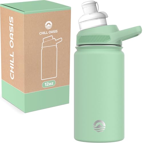 Chill Oasis Water Bottle Compatible With Popular Flavor Cartridges BPA Free Leak Proof DoubleWalled Vacuum Insulated Stainless Steel and Dishwasher Safe Cold for 24 Hours Sage 12oz - Image 1