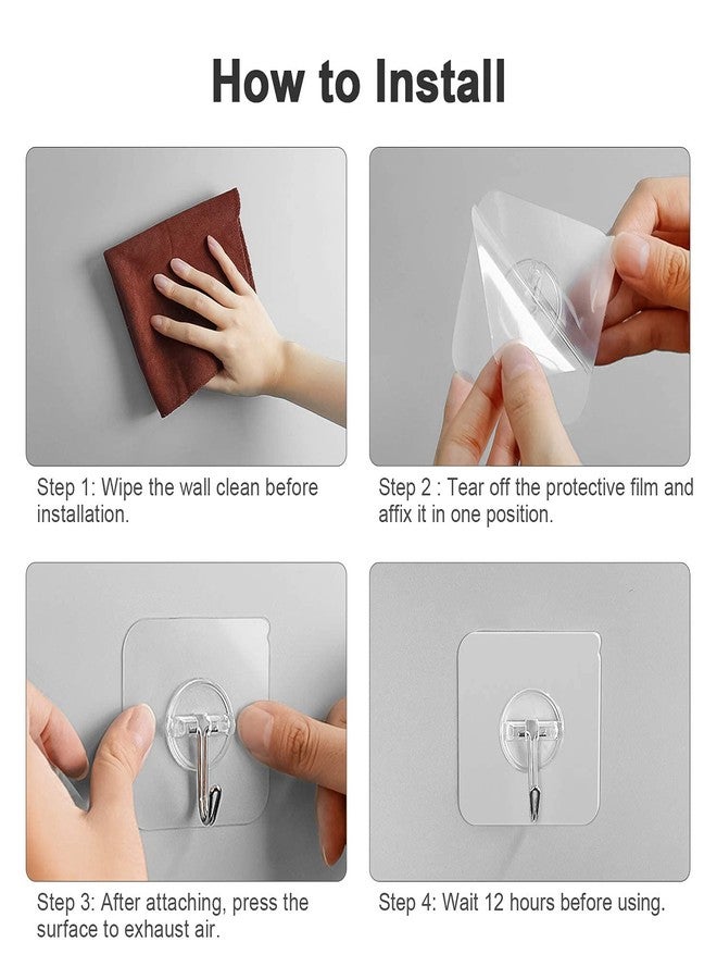 Spefez 10 Pack Adhesive Hooks Reusable Utility Hooks Heavy Duty Wall Hooks Transparent Seamless Hooks Waterproof and Oil Proof for Kitchen Bathroom Ceiling Office Window, Clear - Image 5