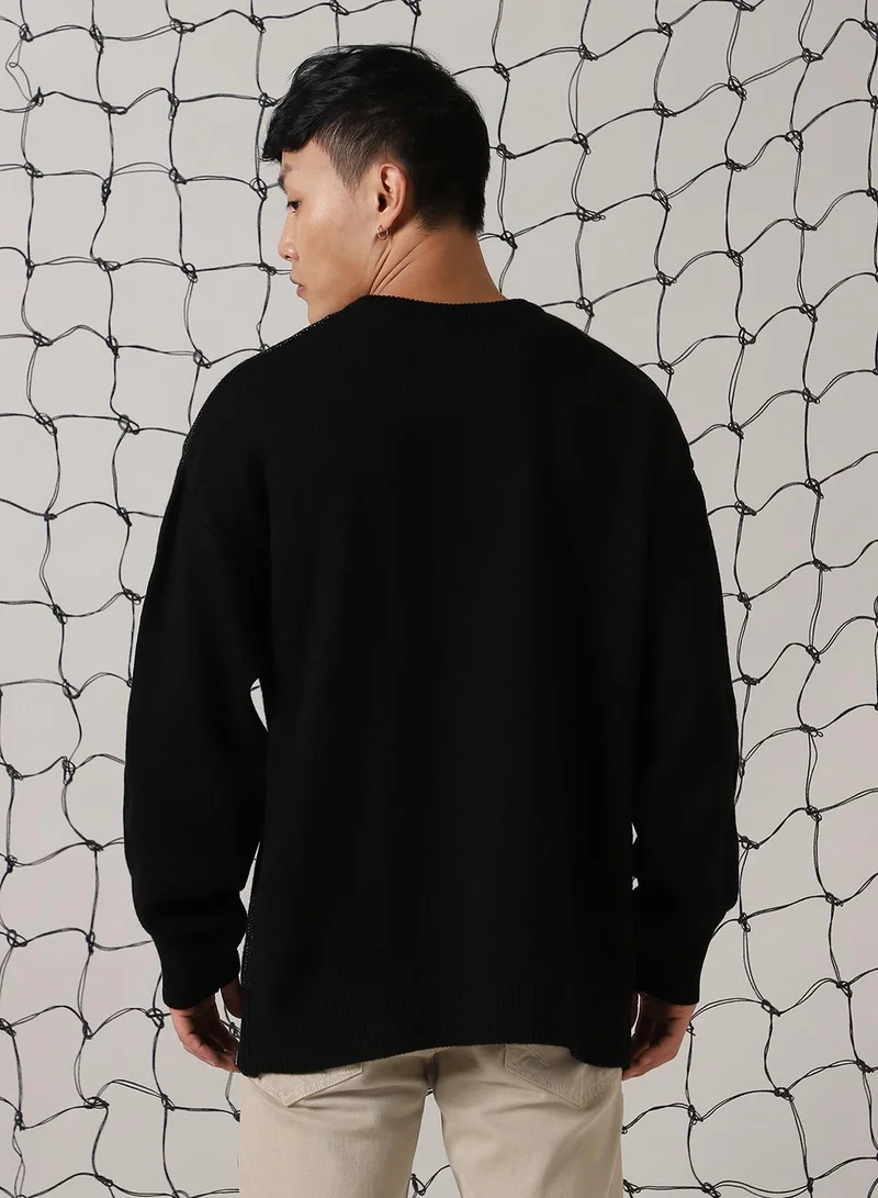 هوبرهولمي Men's Multicoloured 100% Acrylic Solid Oversized Sweater