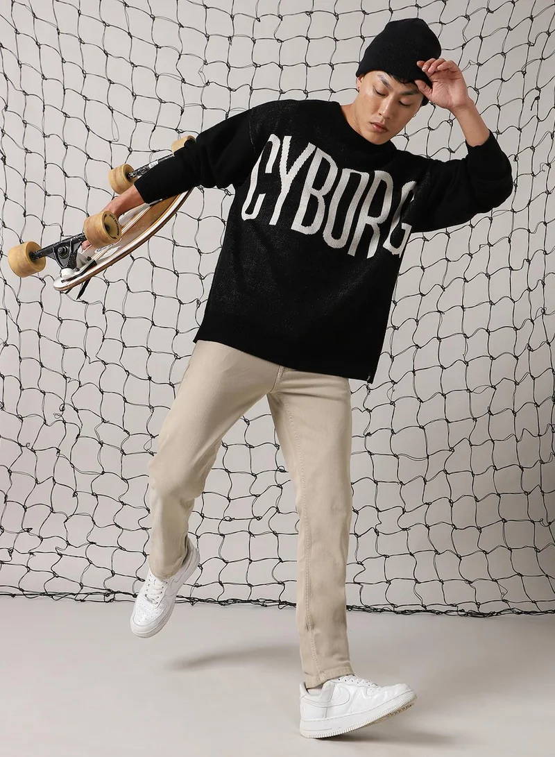 هوبرهولمي Men's Multicoloured 100% Acrylic Solid Oversized Sweater