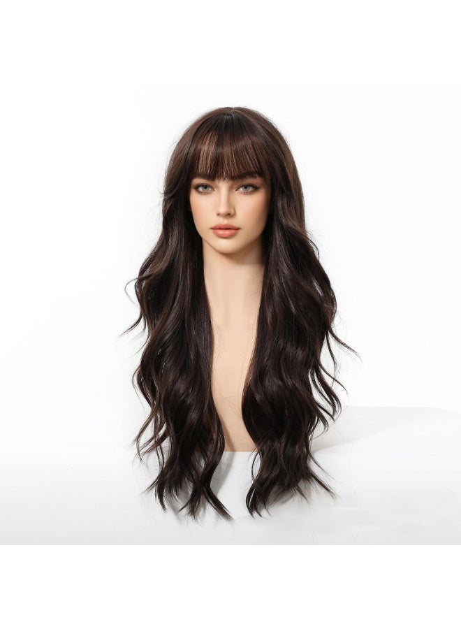 Joudi Long Wavy Natural Black Wigs with Bangs for Women, Heat Resistant Fiber Synthetic Wigs for Daily Party Use 26 inches - Image 4